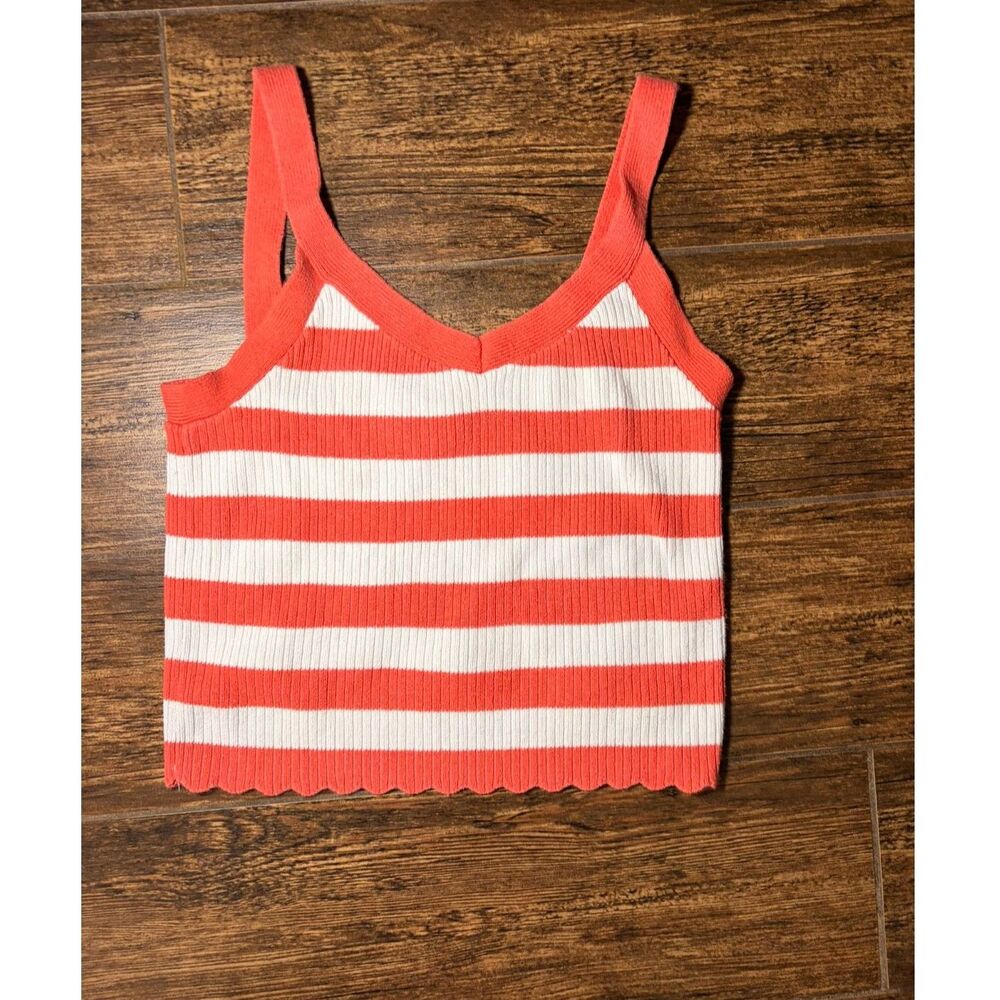 Universal Thread Orange & White Striped Ribbed Knit Tank - XS